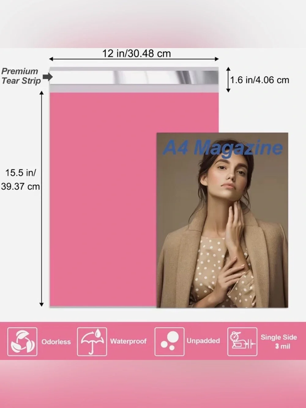 Polymailers - Pink Peel & Stick 12x15 (Set of 25)